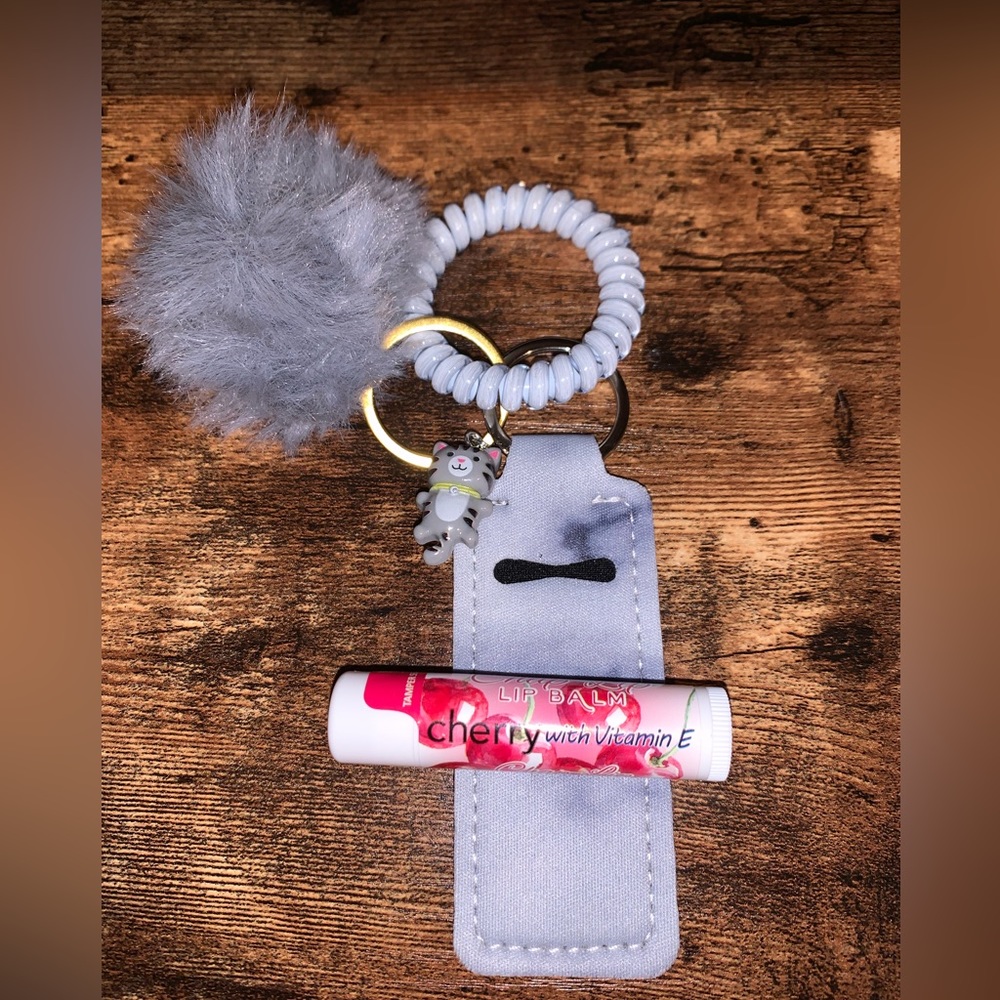 NWT Blue/Grey Chapstick Holder Keychain Set